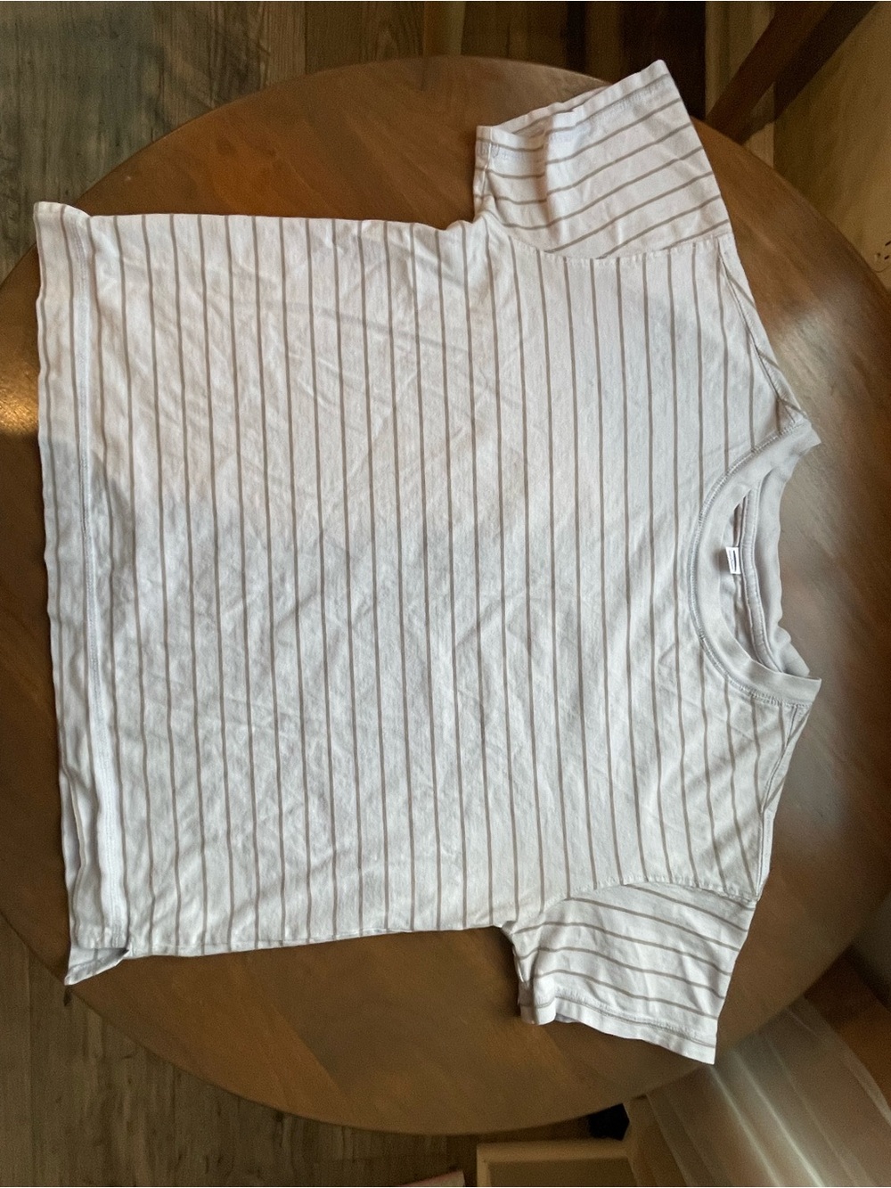 Old Navy White Tee with Thin Gray Stripes - Short Sleeve